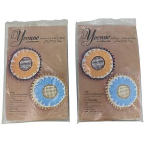 Lot 2 Vintage 1972 YVONNE of CA Crewel Embroidery Kits Mod "Flower Pin Cushion"